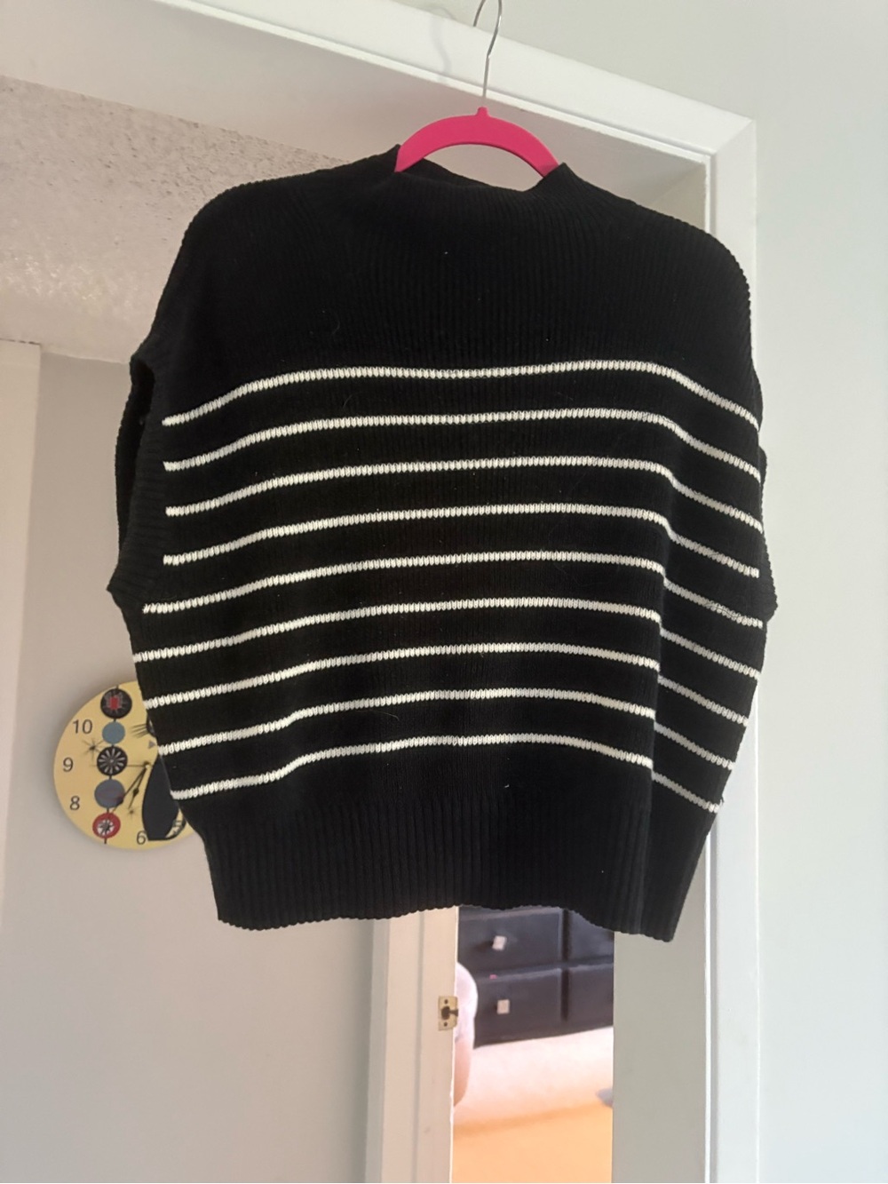 Anthropology- Mauve Black Sweater with White Stripes